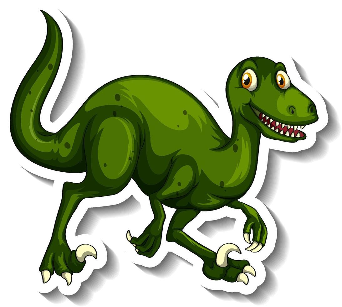 etiqueta engomada del personaje de dibujos animados del dinosaurio velociraptor vector