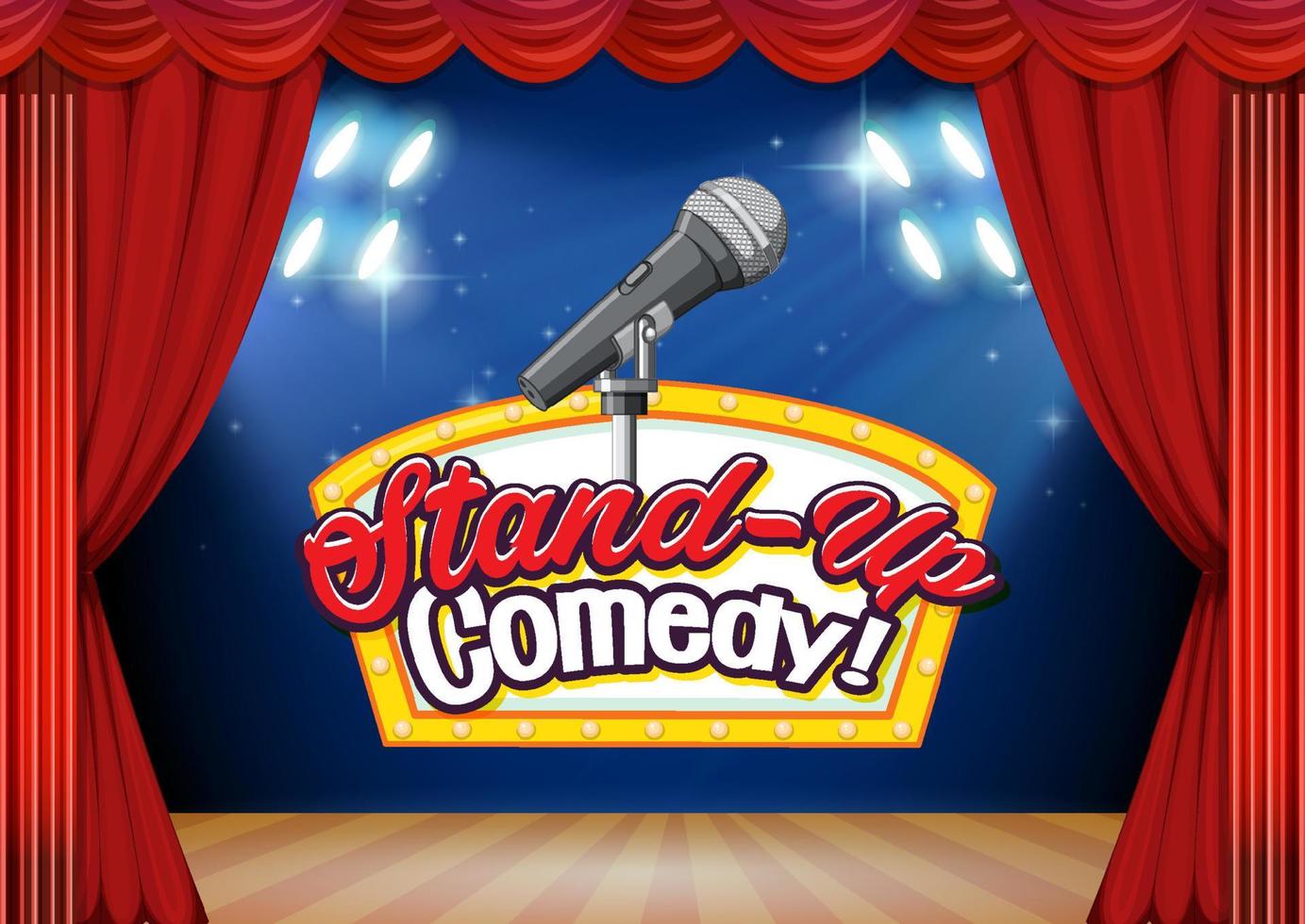 Stand up comedy banner con fondo de cortina roja de escenario vector