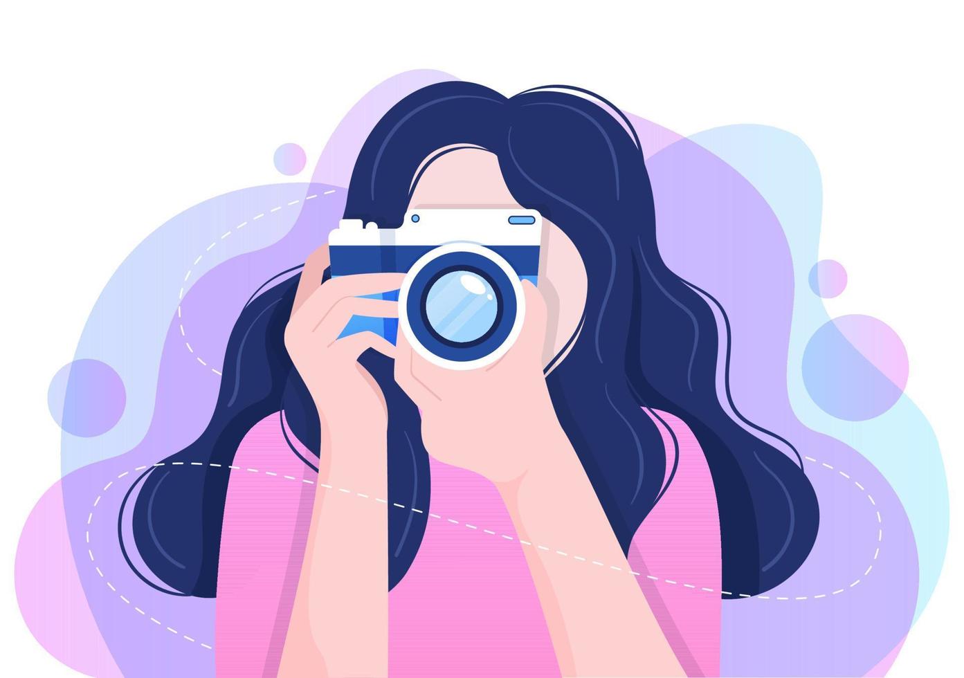 Photographer Flat Design Background with Camera, Digital Film Equipment Technology and Picture Person in Cartoon Style Vector Illustration