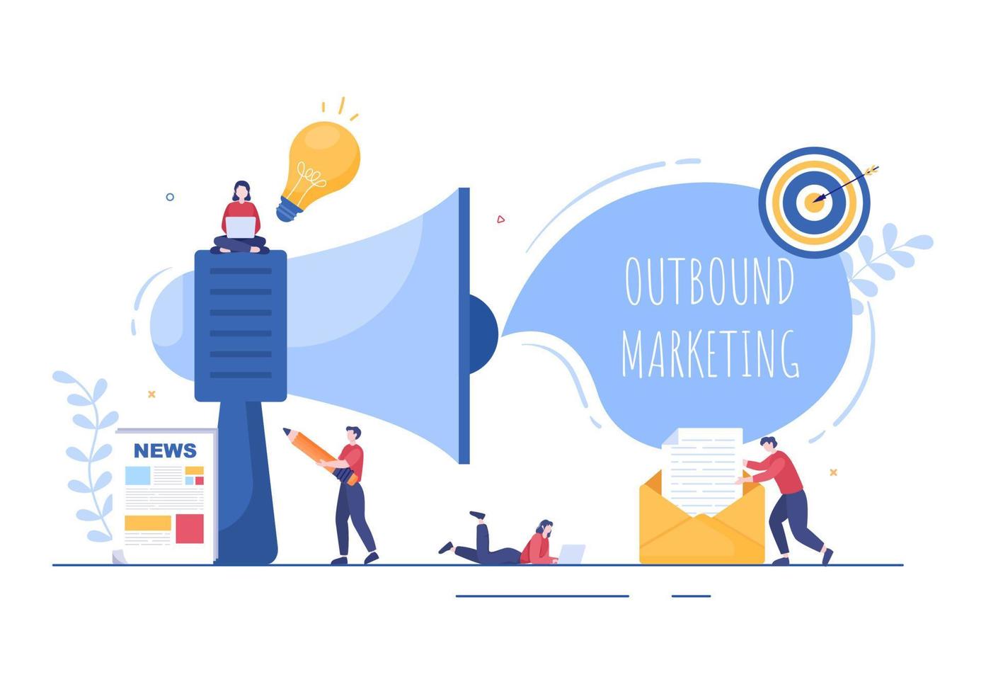 Outbound Marketing Business Vector Illustration with Megaphone Design to Attract Customers Offline or Online for Web or Poster