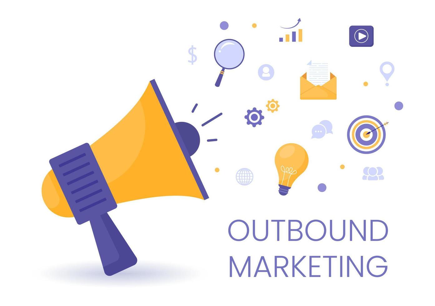 Outbound Marketing Business Vector Illustration with Megaphone Design to Attract Customers Offline or Online for Web or Poster