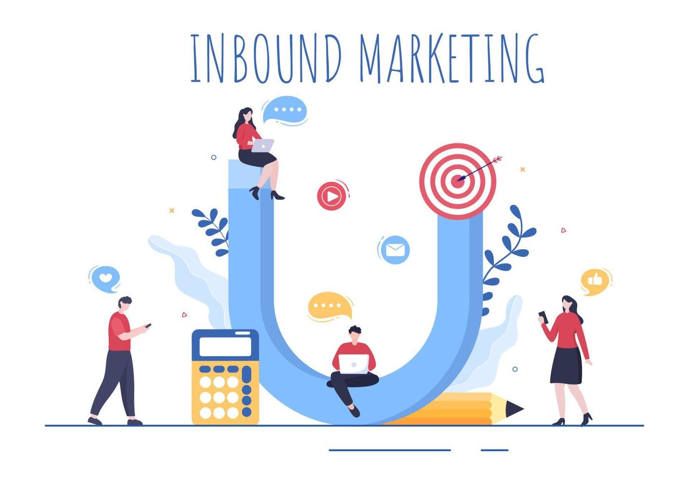 Inbound Marketing Business Vector Illustration with Magnet Design to Attract Customers Offline or Online for Web or Poster