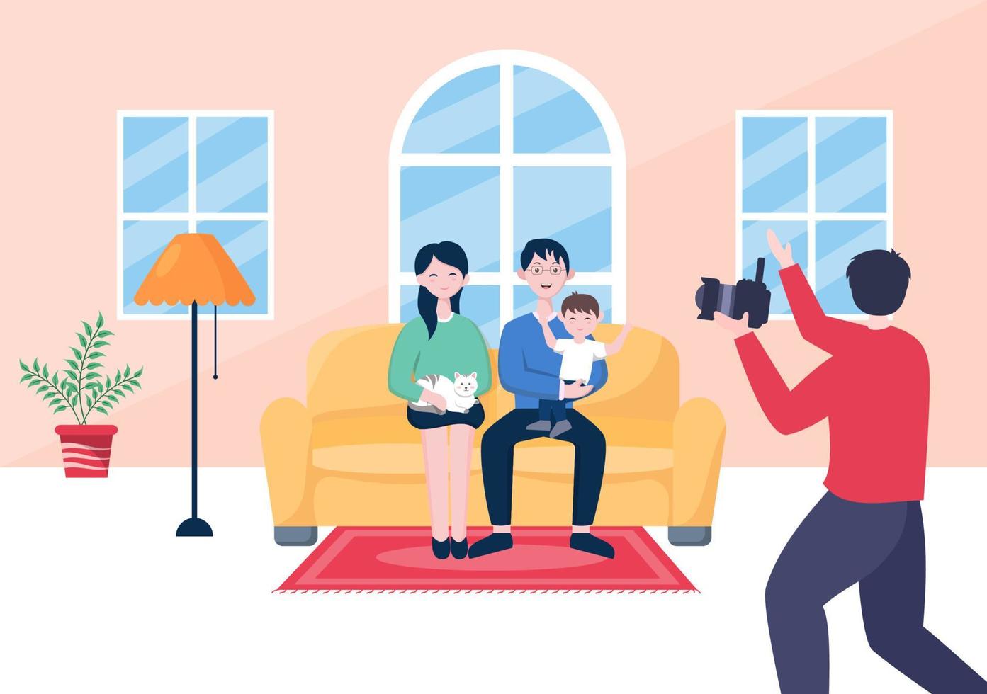 Family Studio Photo Flat Design. Photographer Shooting Model Father, Mother  and Son Making Photoshoot use Camera. Cartoon Style Vector Illustration  4493234 Vector Art at Vecteezy