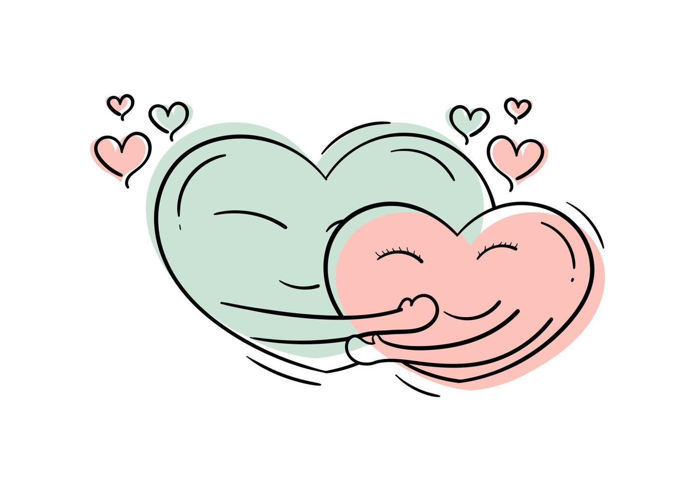 illustration of two hearts hugging vector