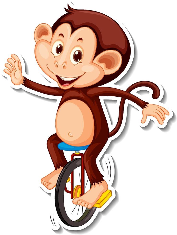 Monkey rides unicycle cartoon character sticker vector