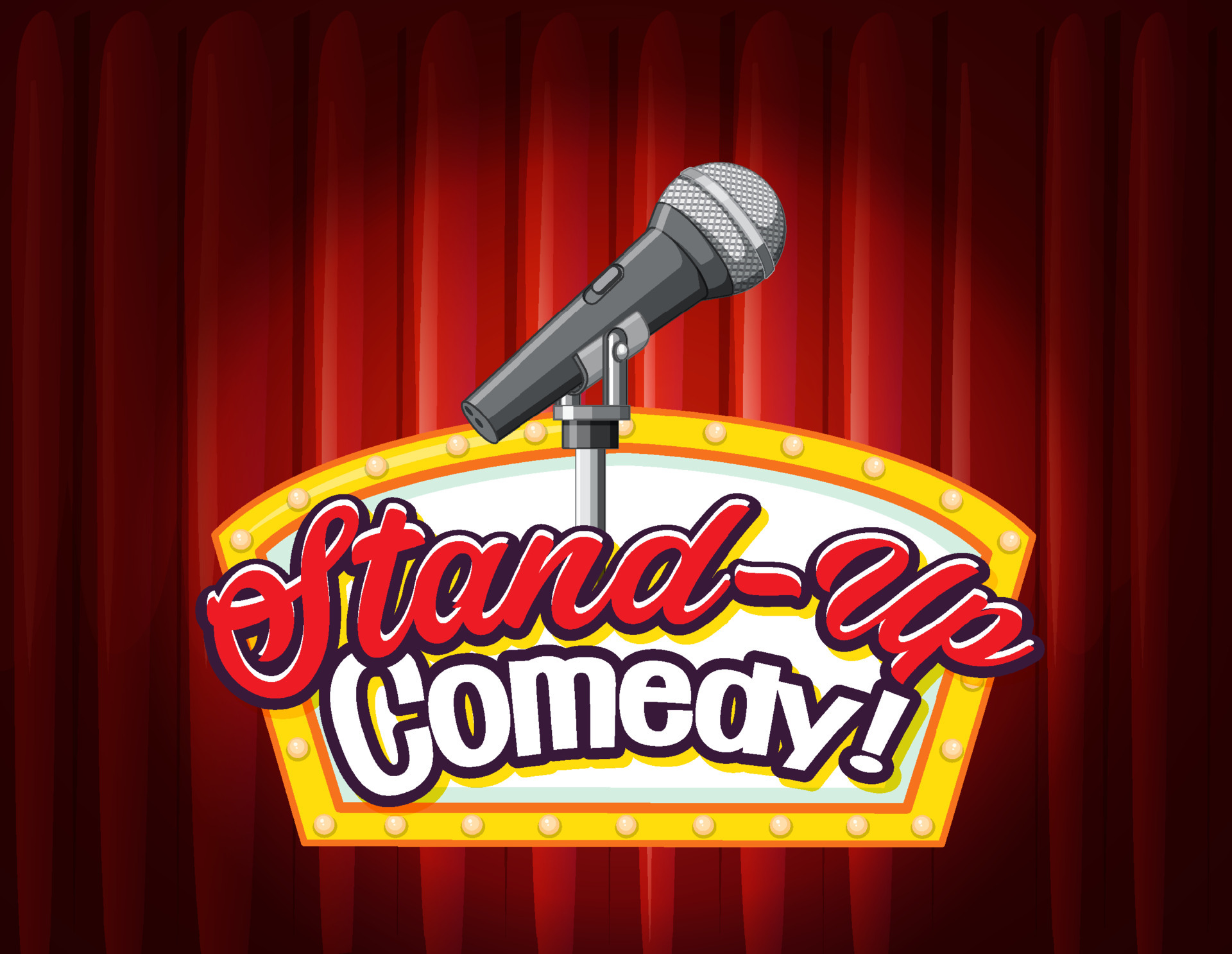 Stand up comedy banner with red curtain background 4493377 Vector Art at  Vecteezy