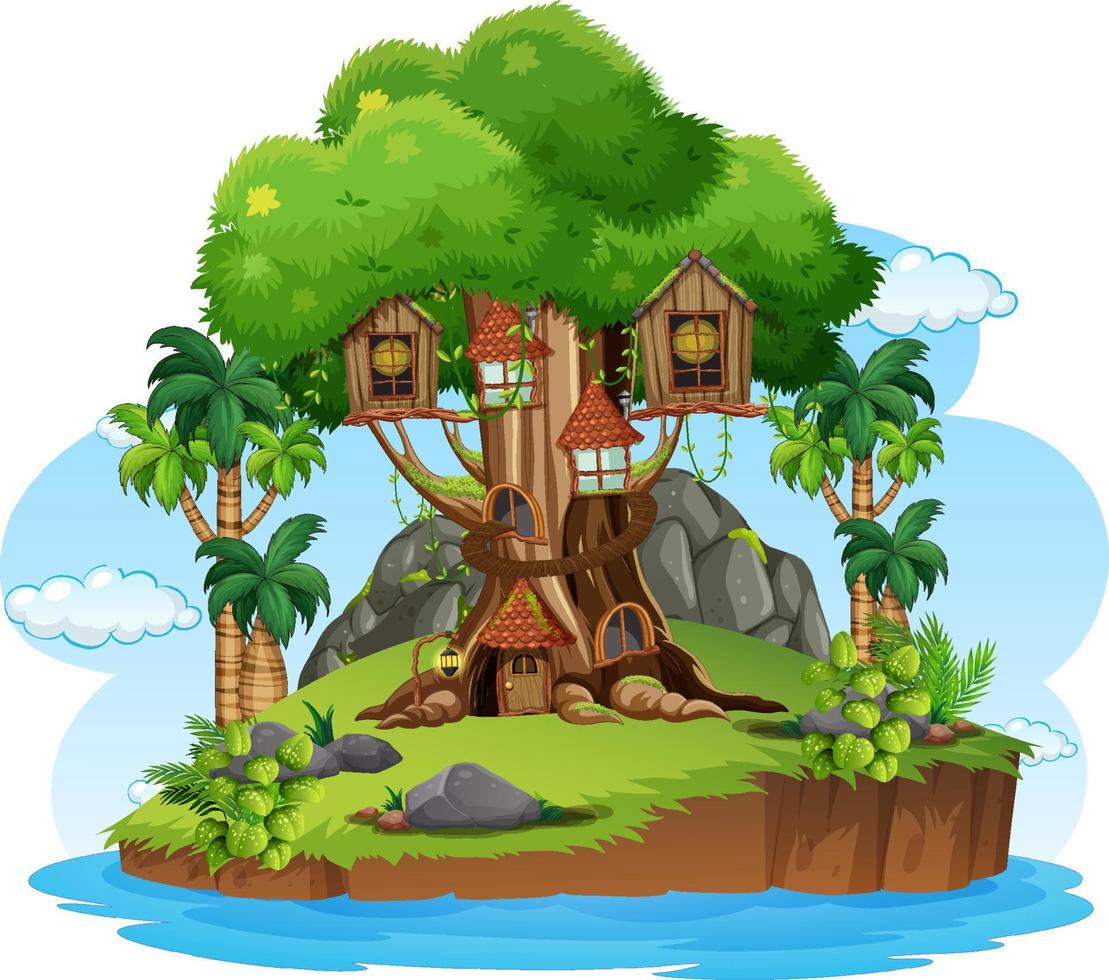 casa del árbol de fantasía en el bosque vector