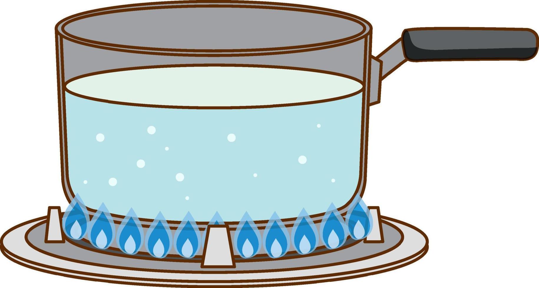 Water pot with a handle is boiling on the gas stove vector