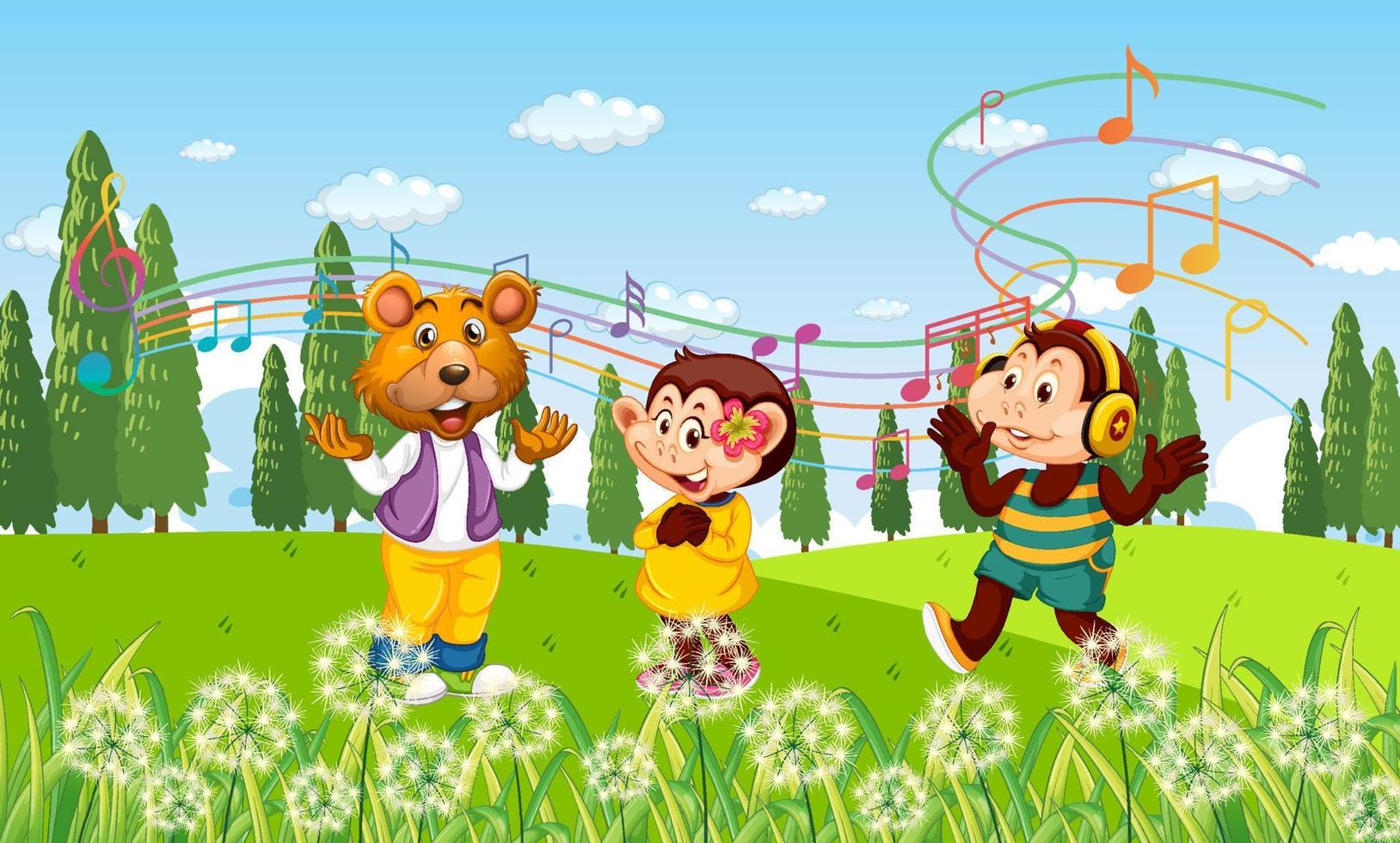 Cute animals performance singing at the park vector