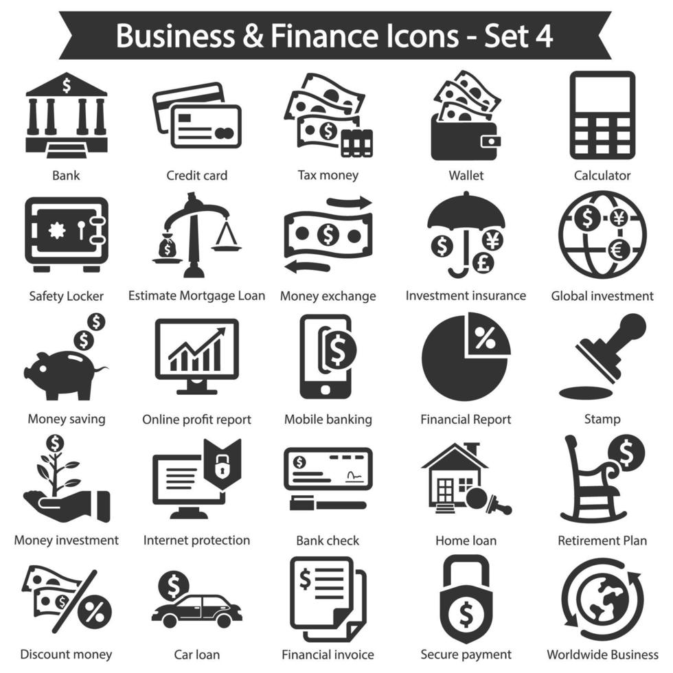 paquete de iconos de negocios y finanzas vector