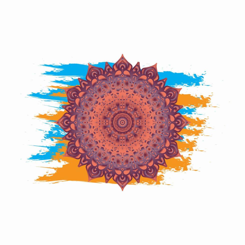 Beautiful vector hand drawn indian ornament mandala on grunge background in watercolor style