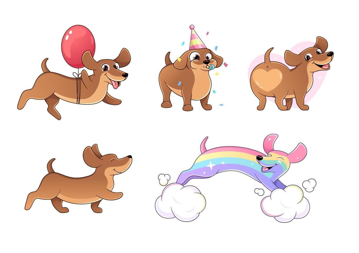 Dachshund, dog, set of illustrations vector