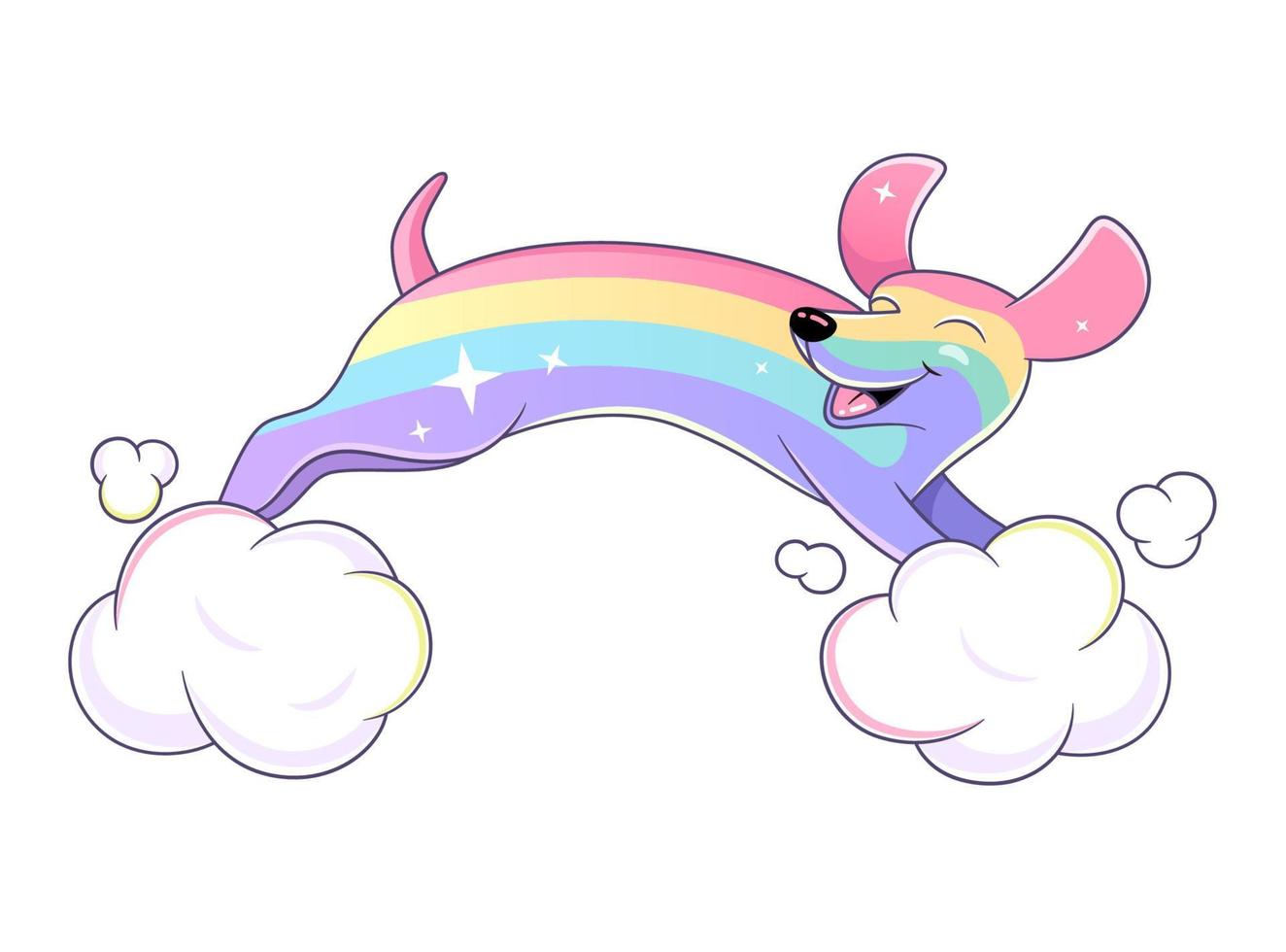 Rainbow dachshund, happy dog vector