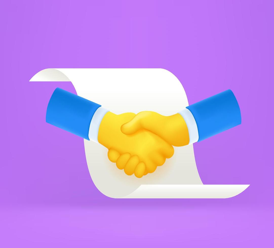 Handshaking with contract. 3D style vector illustration