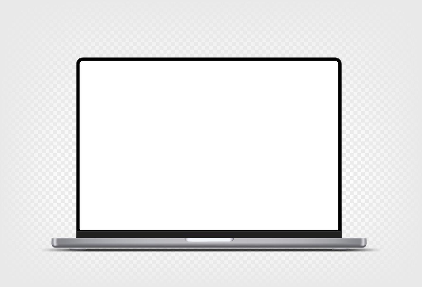 Modern thin frame laptop computer vector 3d mockup with shadow isolated on transparent background