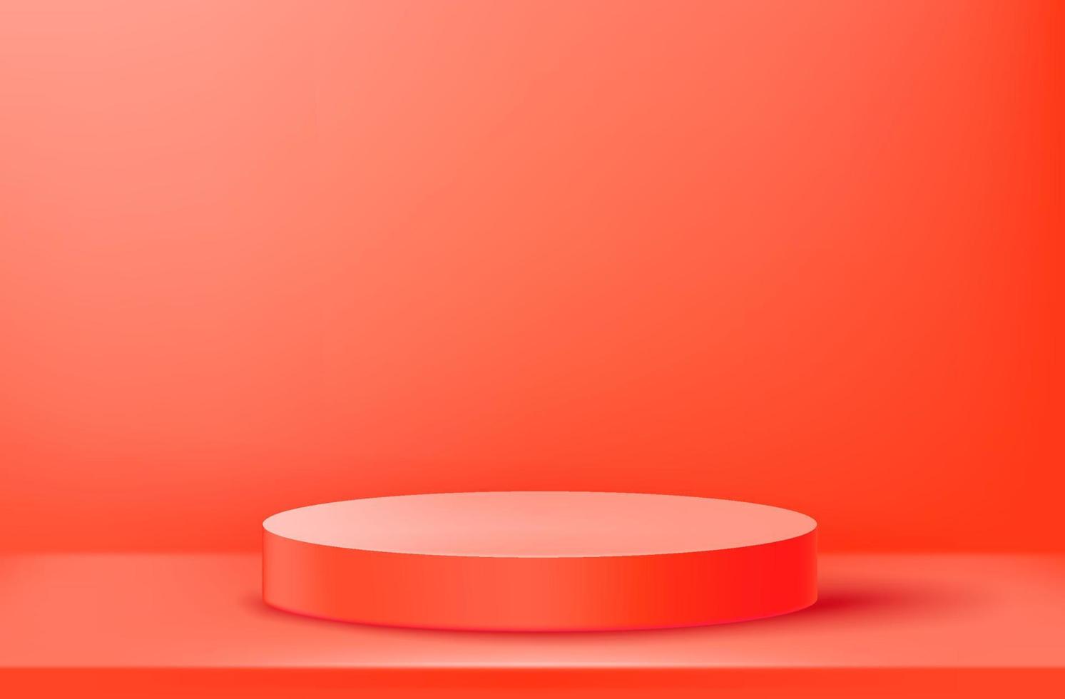 Red empty illuminated room with circle platform. Realistic 3d immitation vector illustration