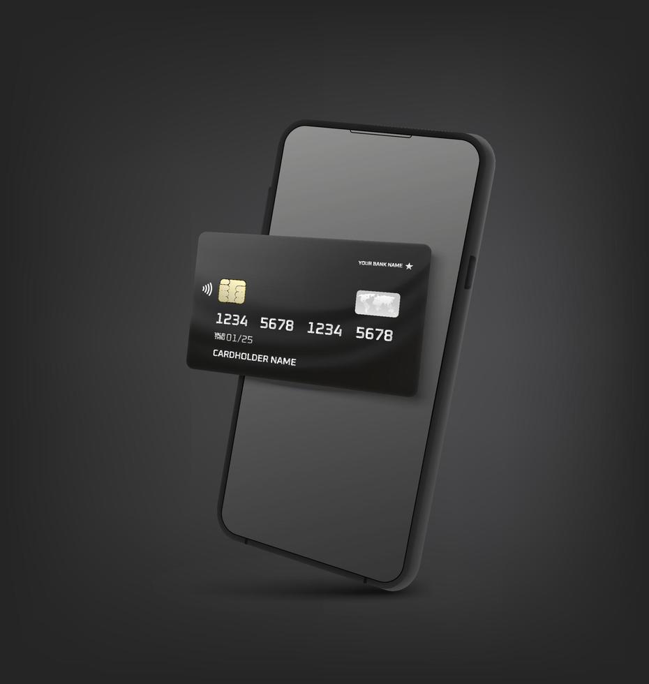 Black smartphone with blck card. Banking application concept vector