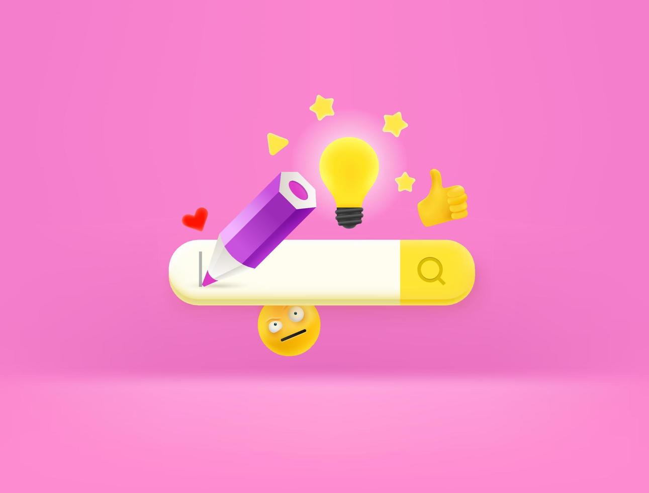 Searching creative ideas concept with search tab. 3d style vector illustration