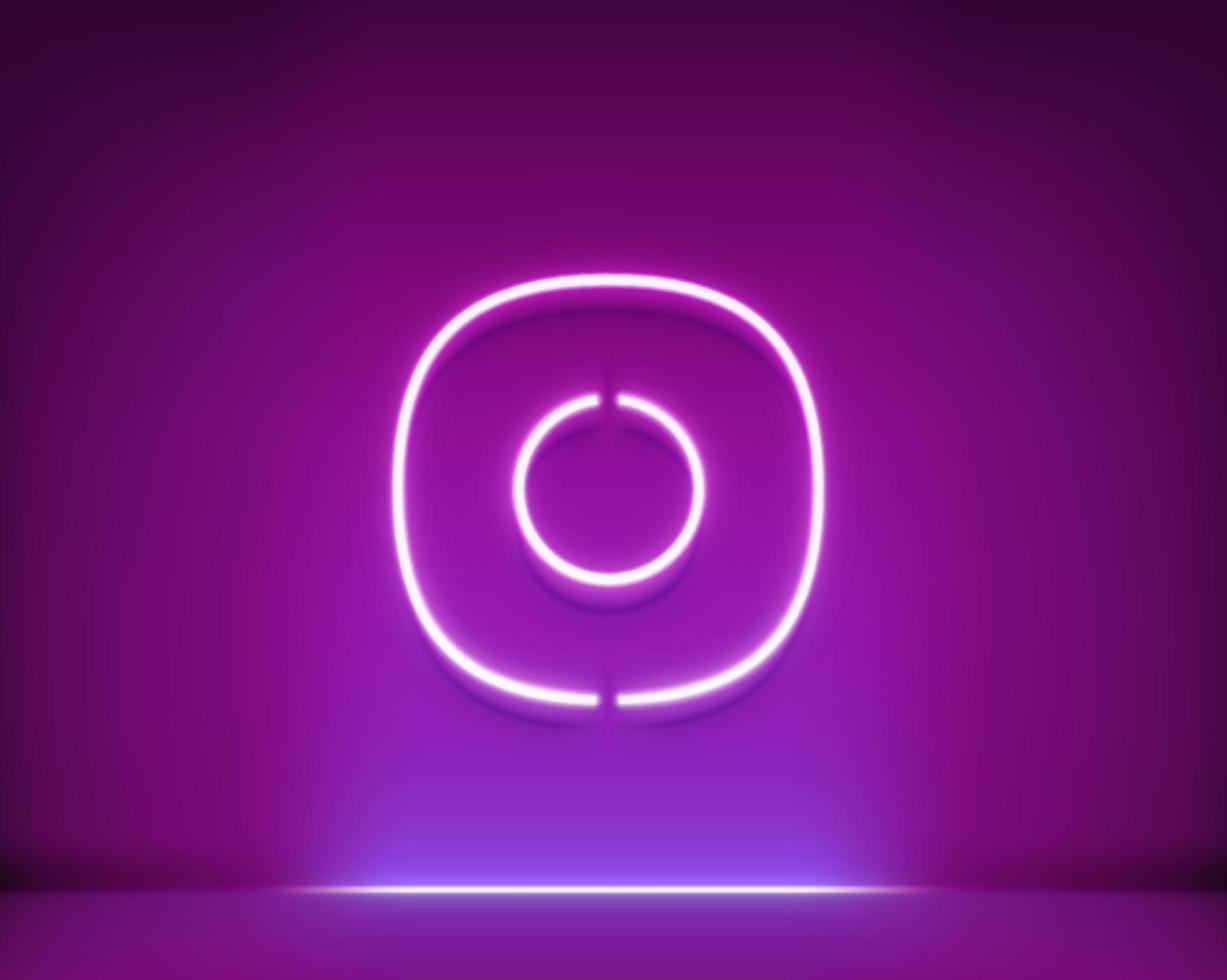 Neon glowing camera sign in dark interior. 3d style realistic vector illustration