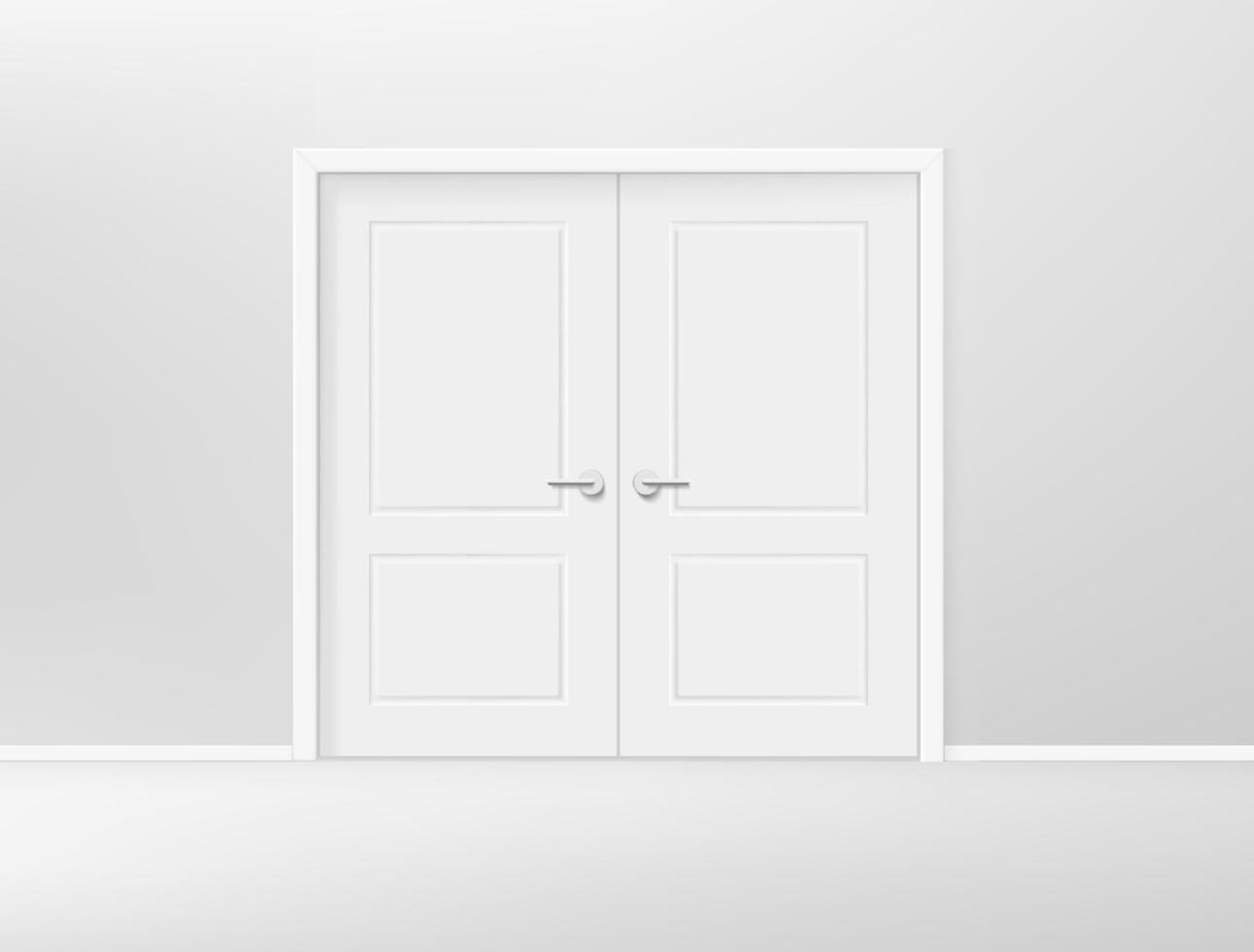 Entrada con doble puerta en pasillo. Ilustración de vector de estilo 3d realista
