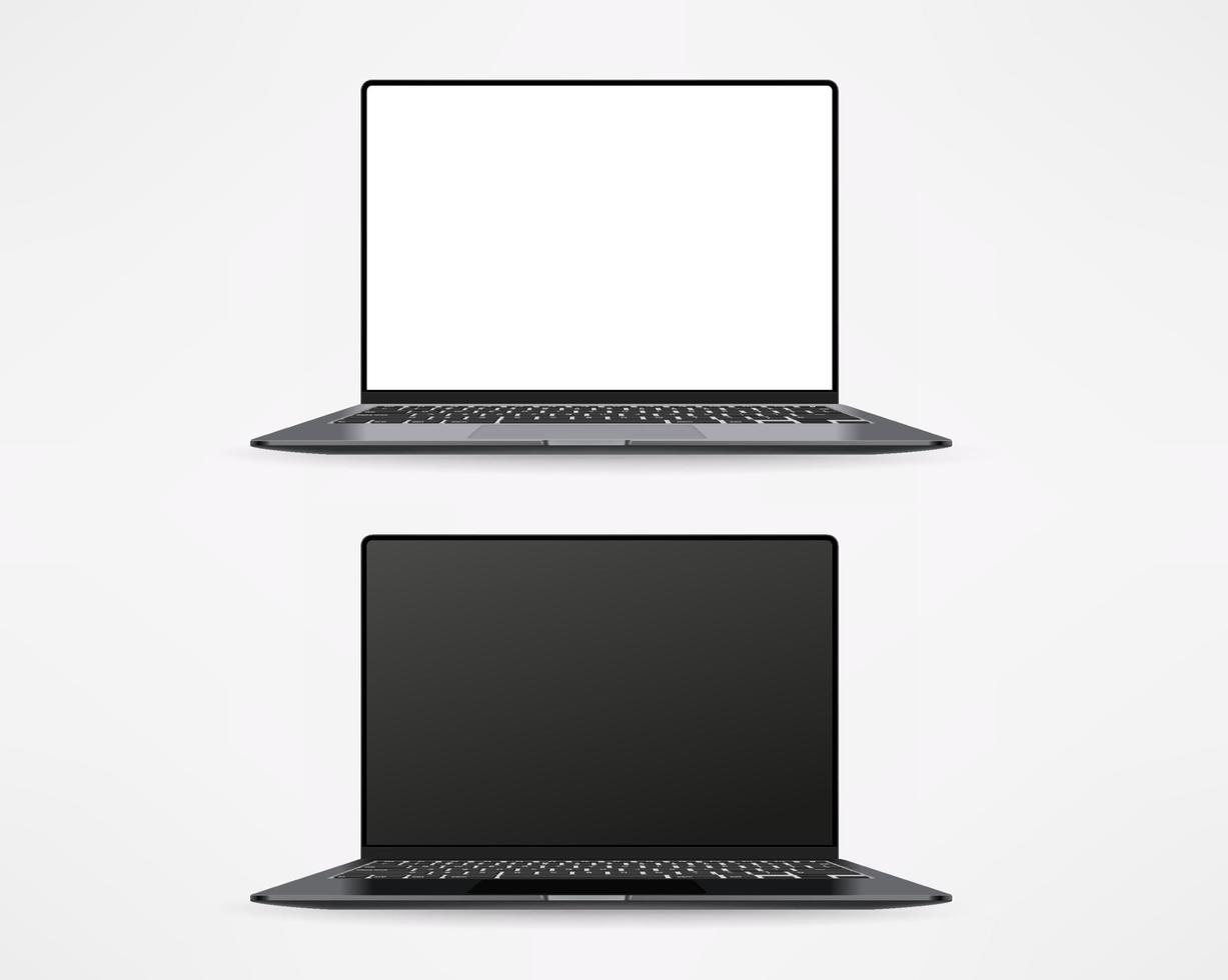 maqueta de portátil moderno aislado sobre fondo blanco. pantalla en blanco y negro vector