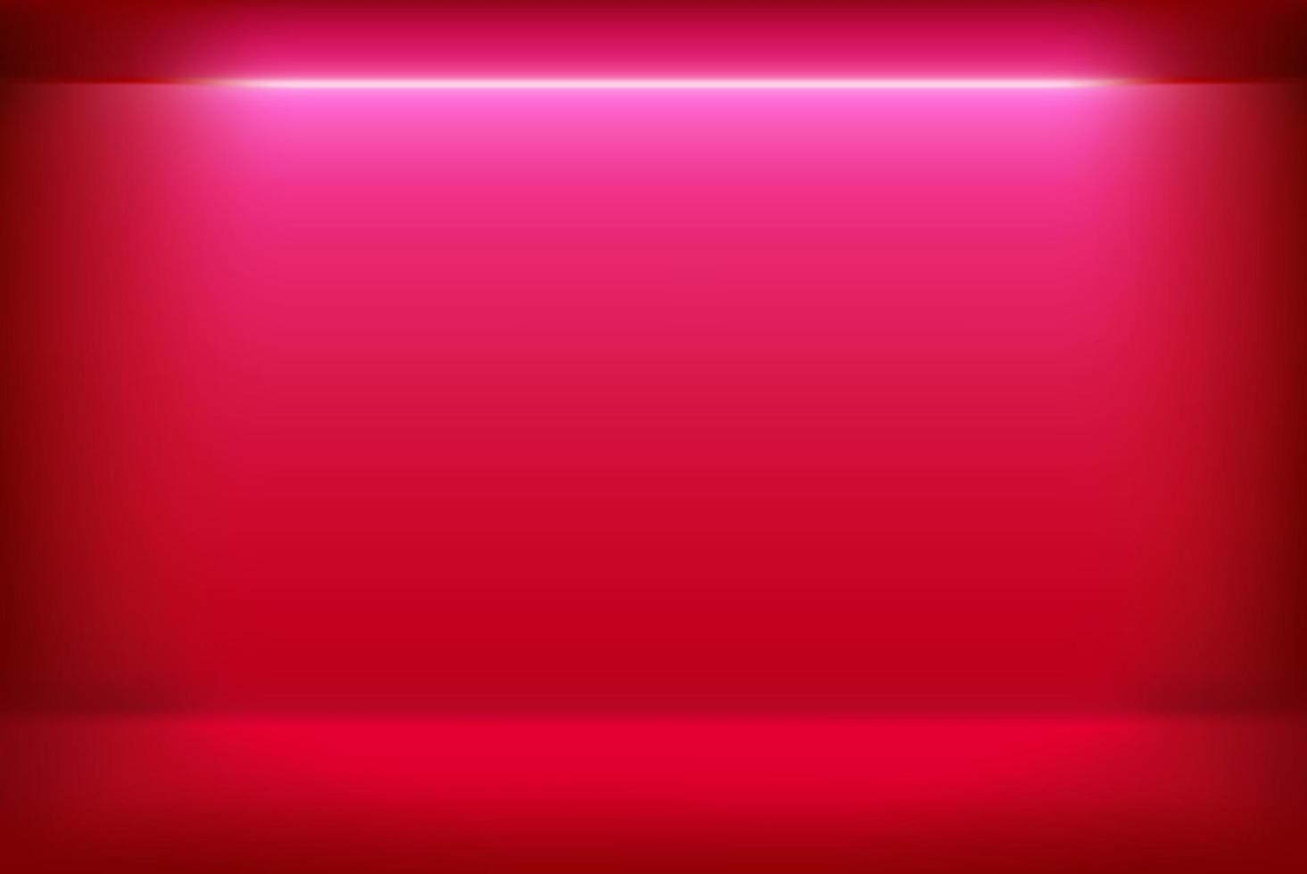 Red empty room with vivid neon light. Realistic vector illustration