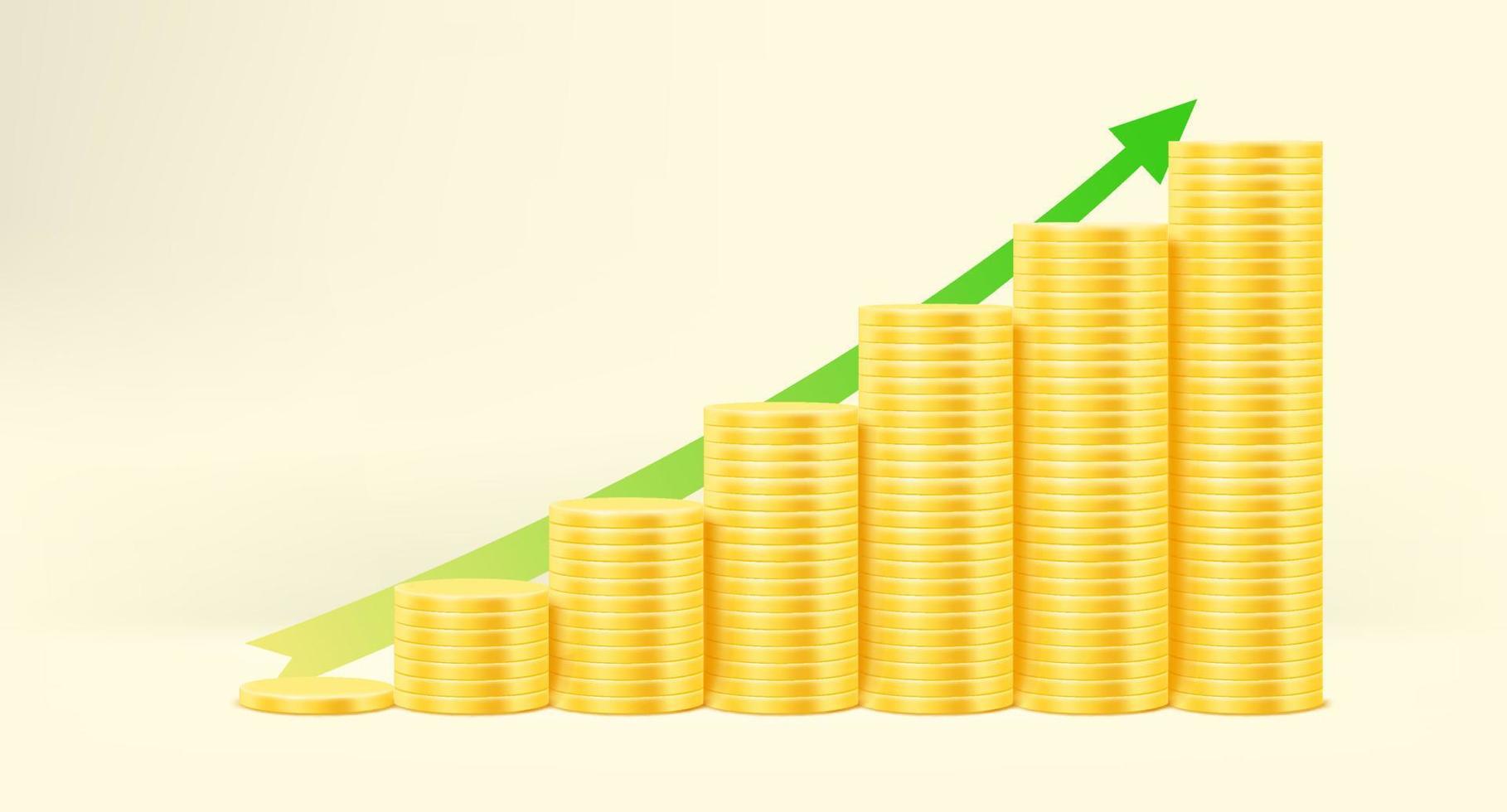 Increasing earnings concept. Golden coins stacks vector illustration