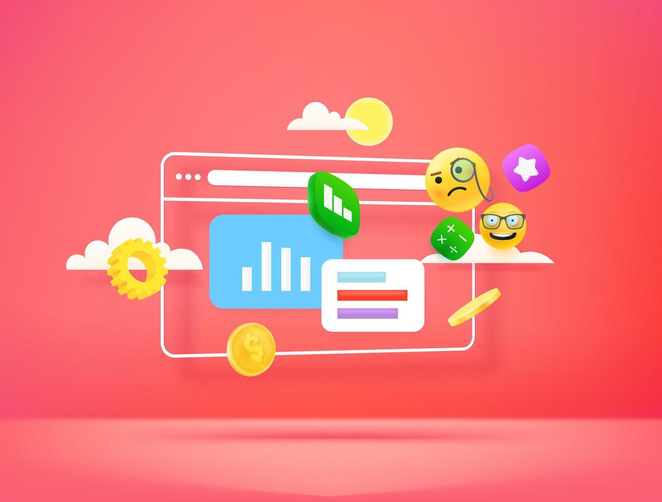 SMM web marketing concept. 3d style vector illustration