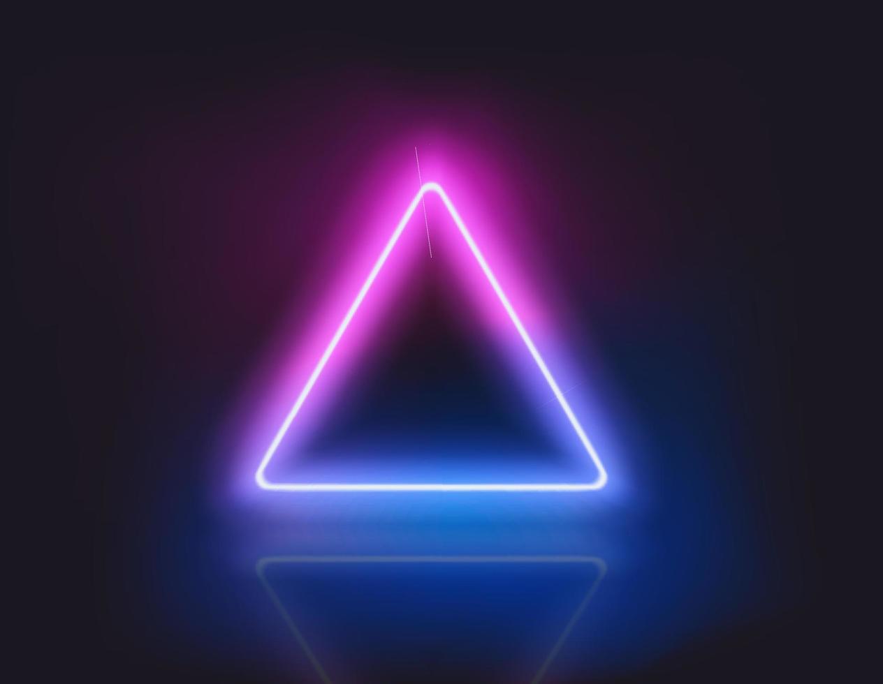 Triangle neon glowing frame on dark background. Trendy color vivid gradient. Template for design vector