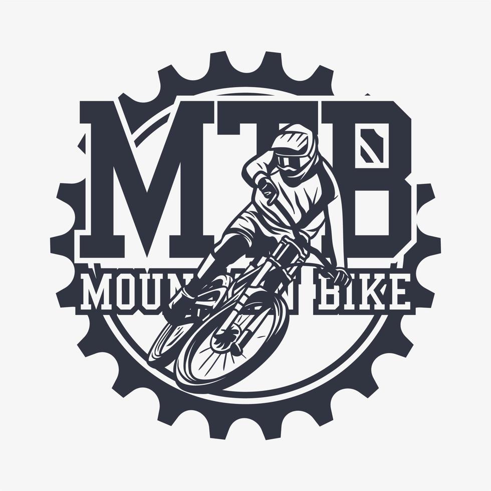 diseño de logotipo bicicleta de montaña mtb con hombre montando bicicleta de montaña ilustración vintage vector