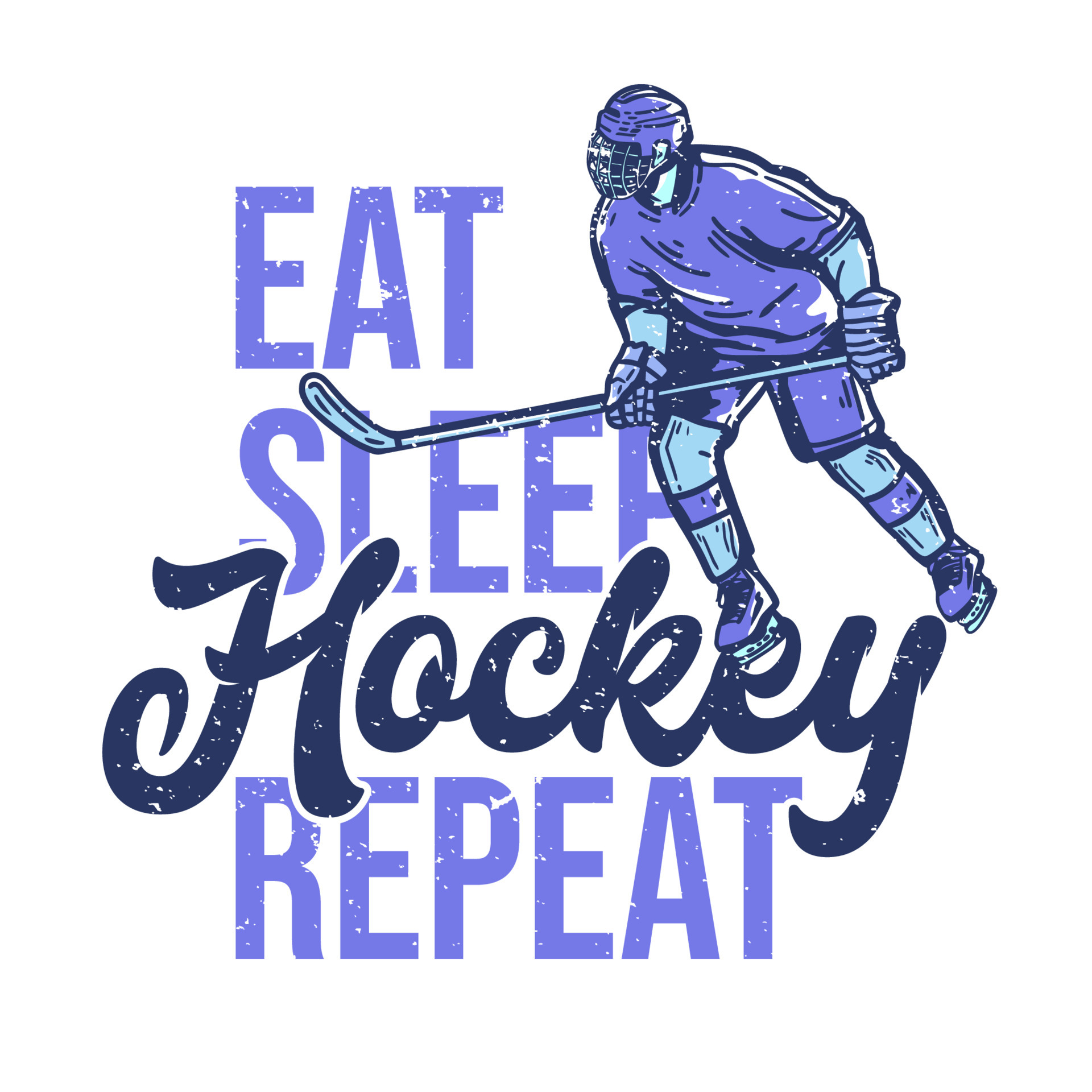 tshirt design eat sleep hockey repeat with hockey player holding