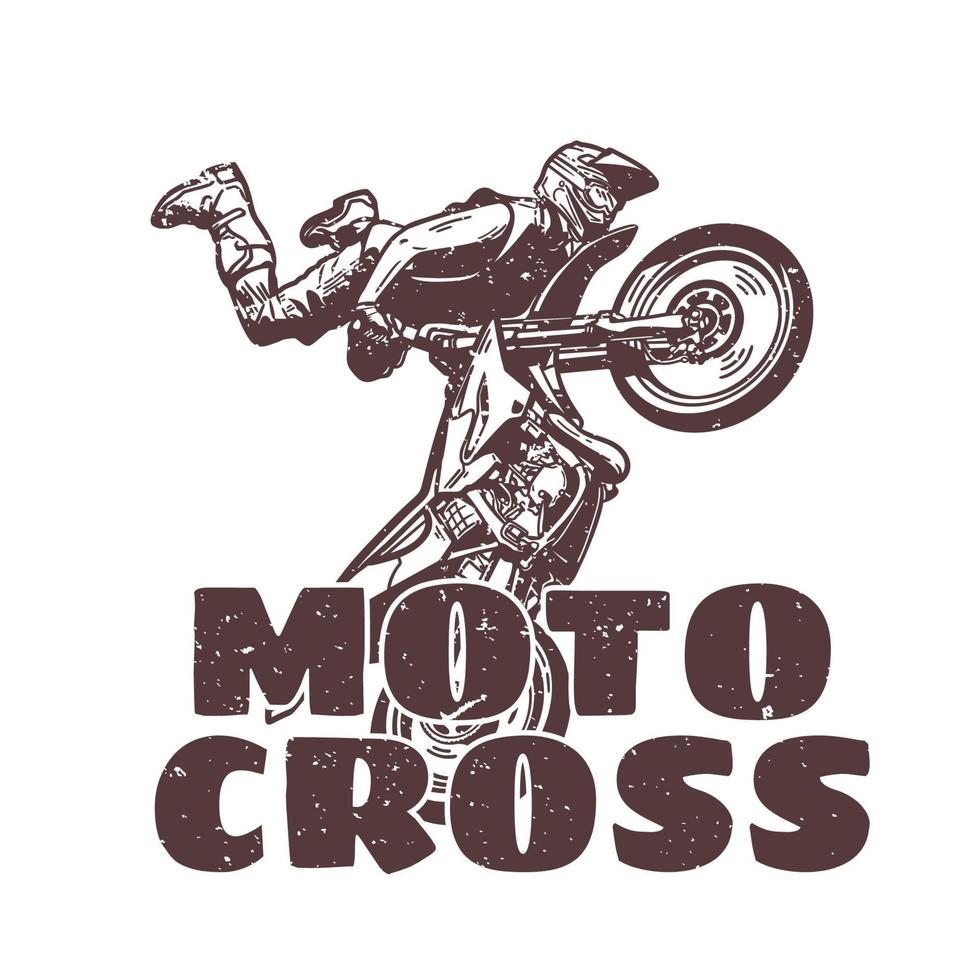 Diseño de camiseta de motocross con piloto de motocross haciendo atracción de salto ilustración vintage vector