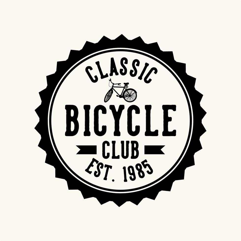 Diseño de logotipo clásico club de bicicletas est 1985 con silueta de bicicleta ilustración plana vector