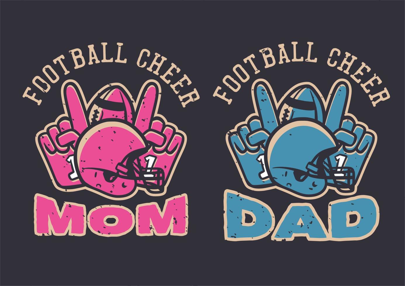 diseño de camiseta de fútbol pareja de alegría mamá y papá con propiedades de fútbol ilustración vintage vector