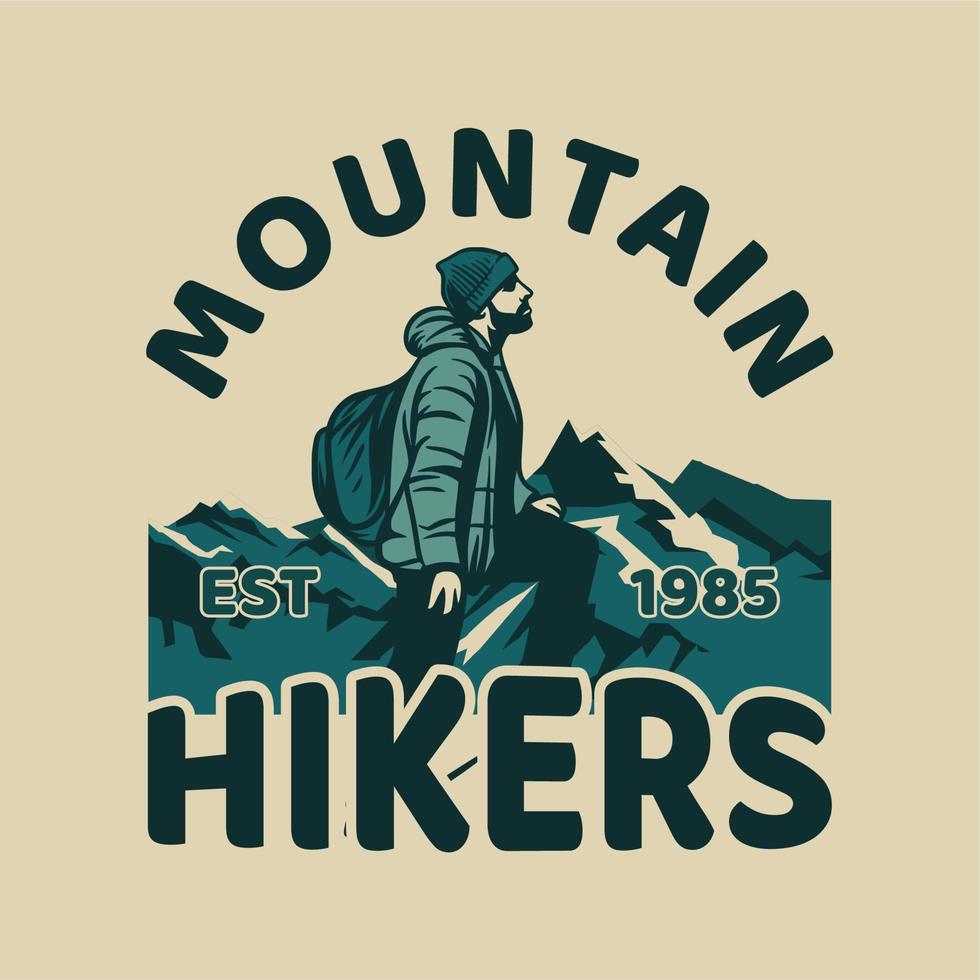t shirt design mountain hikers with man hiking vintage illustration vector