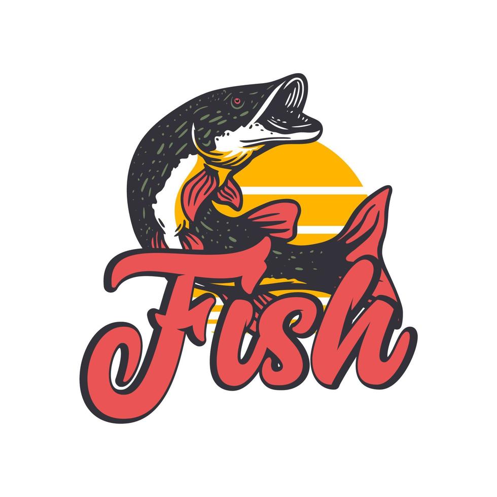 logo design fish with northern pike fish vintage illustration vector