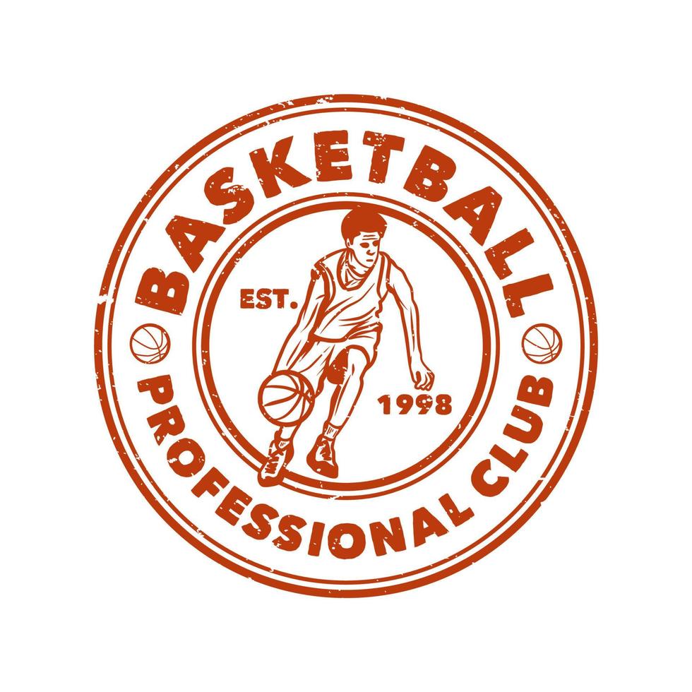 Diseño de logotipo de baloncesto club profesional con hombre regateando baloncesto vintage ilustración vector