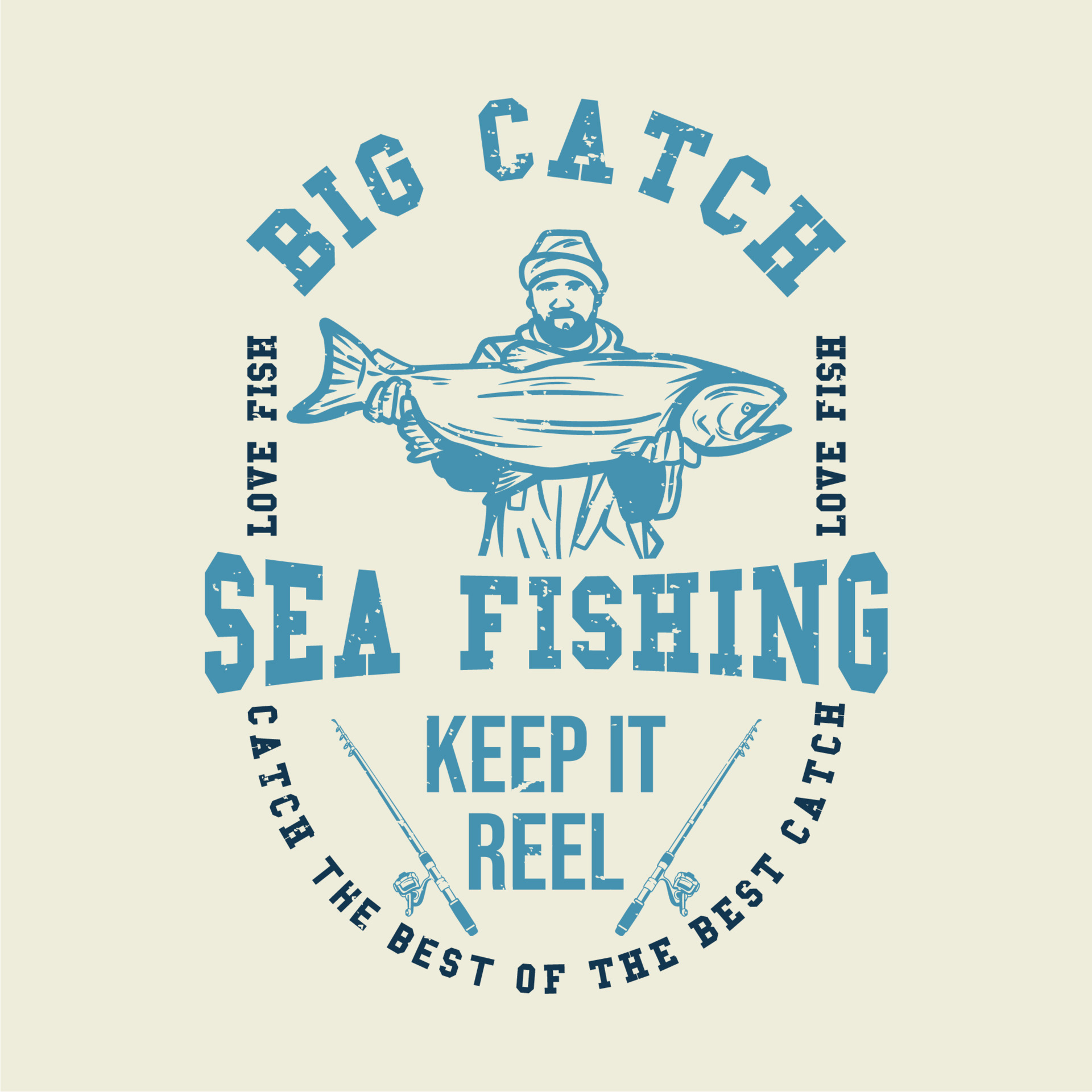 t shirt design big catch sea fishing keep it reel with fisherman carrying  big fish vintage illustration 4494484 Vector Art at Vecteezy