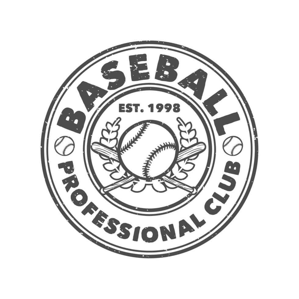 Diseño de logotipo club profesional de béisbol con ilustración vintage de béisbol y bate vector