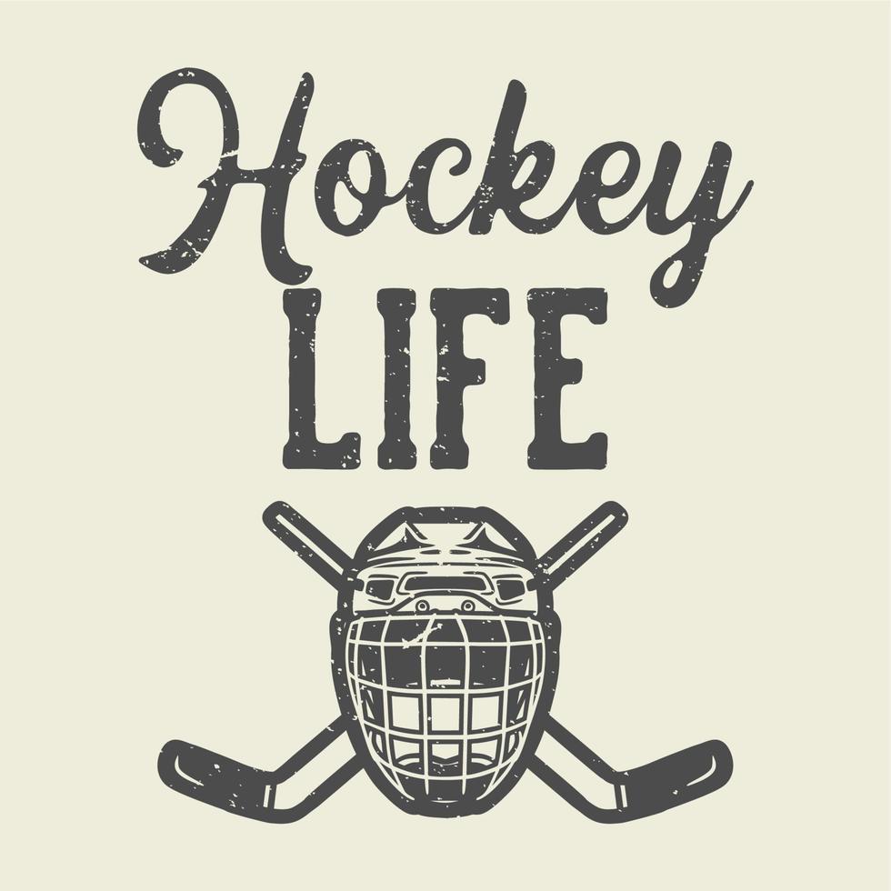 image description hockey life with twin hockey stick and helmet vintage illustration vector