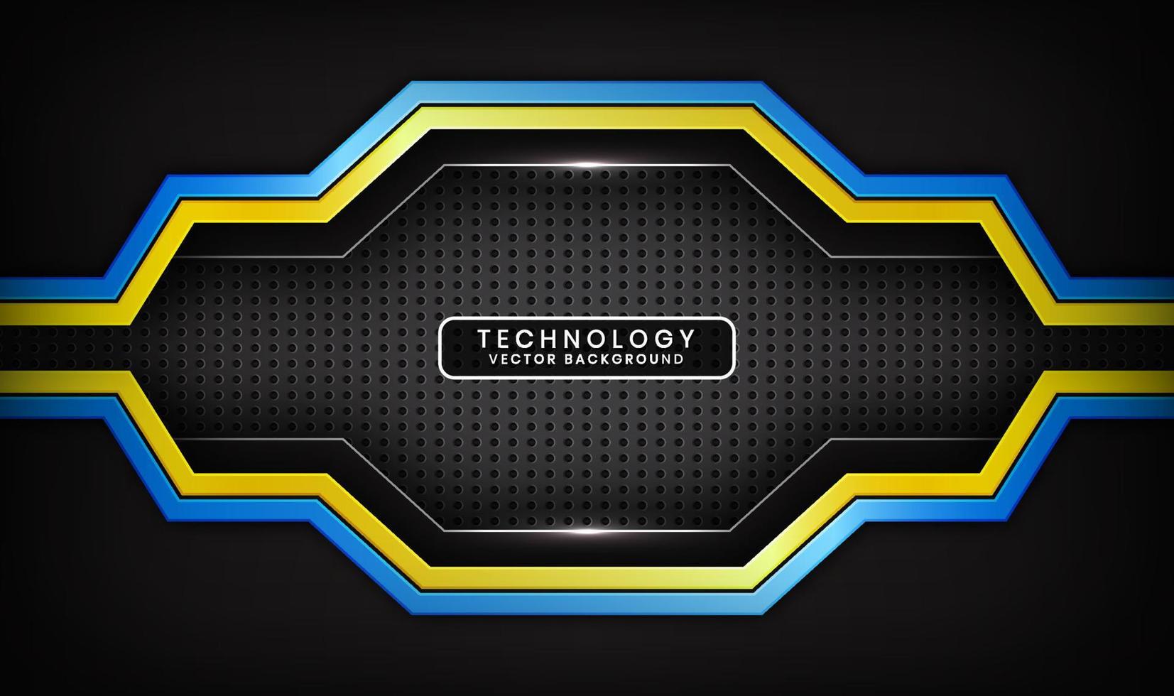 3D black technology abstract background, overlap layers on dark space with blue yellow stripes effect decoration. Modern template element future style for flyer, card, cover, brochure, or landing page vector