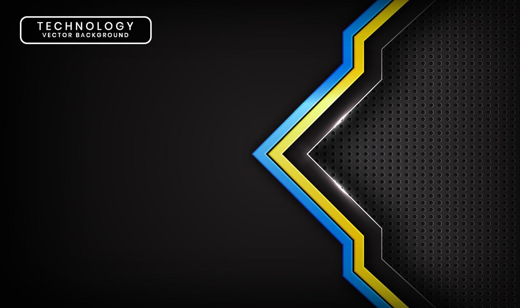 3D black technology abstract background, overlap layers on dark space with blue yellow stripes effect decoration. Modern template element future style for flyer, card, cover, brochure, or landing page vector