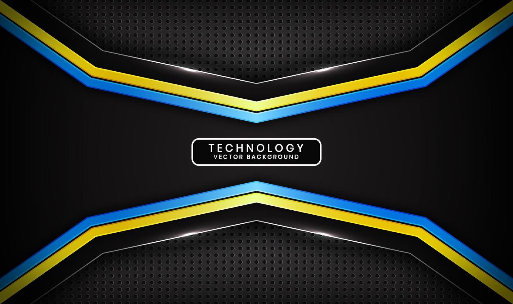 3D black technology abstract background, overlap layers on dark space with blue yellow stripes effect decoration. Modern template element future style for flyer, card, cover, brochure, or landing page vector