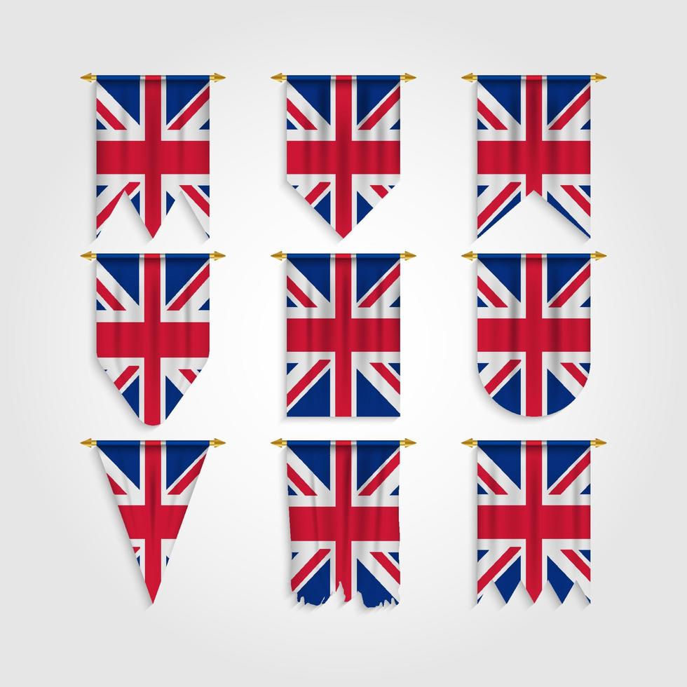 United Kingdom flag in different shapes, Flag of UK in various shapes vector