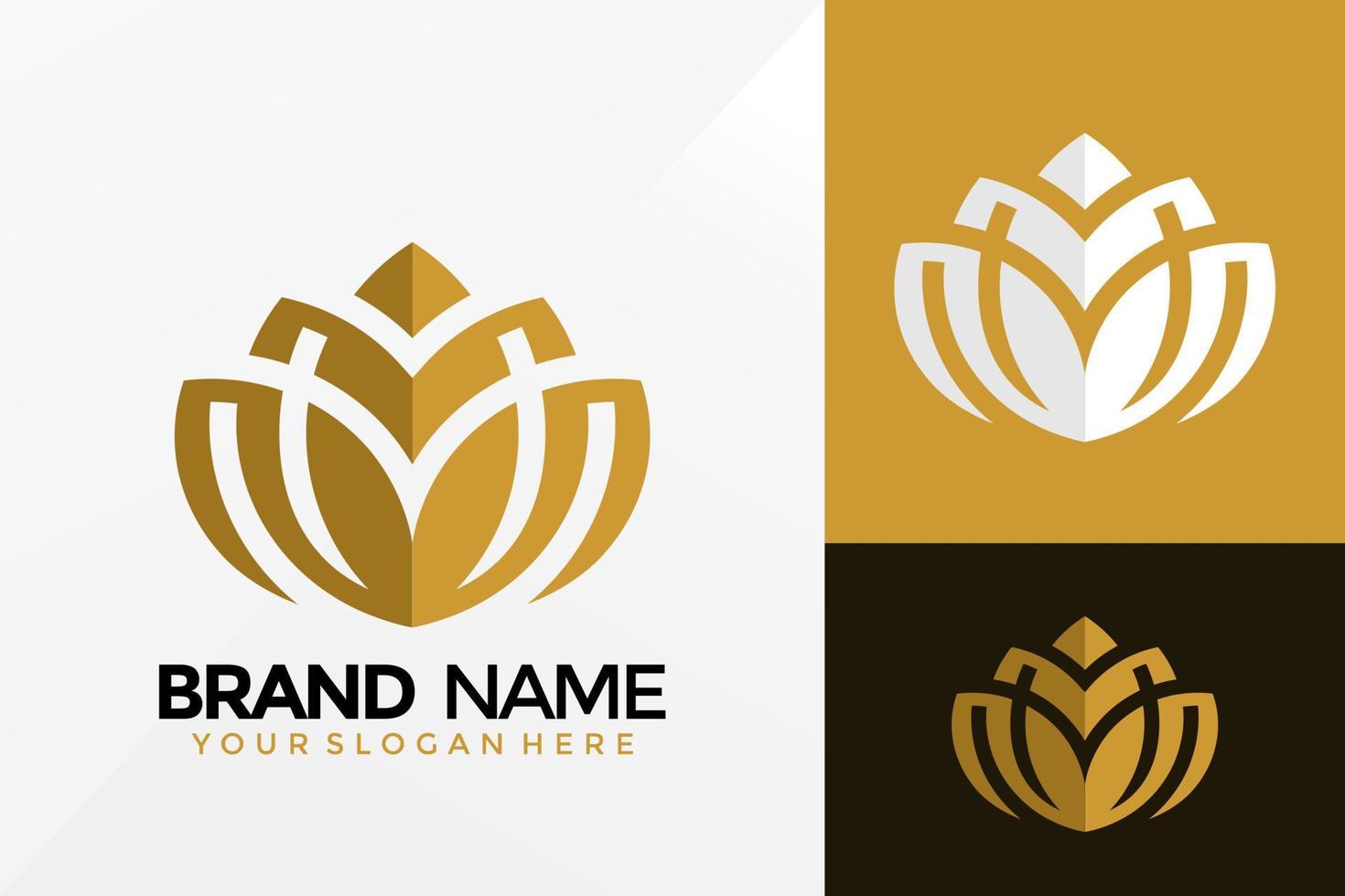 diseño de vector de logotipo de flor de loto dorado. emblema de identidad de marca, concepto de diseños, logotipos, elemento de logotipo para plantilla.