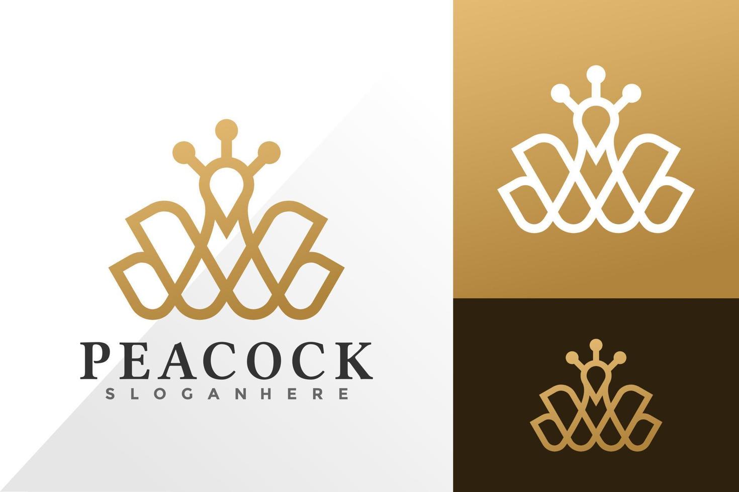 Elegante y lujoso concepto de vector de diseño de logotipo e icono de pavo real para plantilla