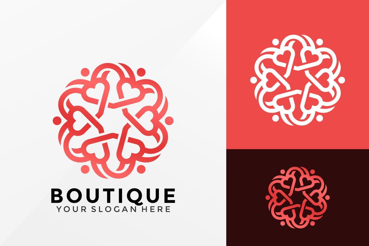 Flower Boutique Love Logo Vector Design. Brand Identity emblem, designs concept, logos, logotype element for template.