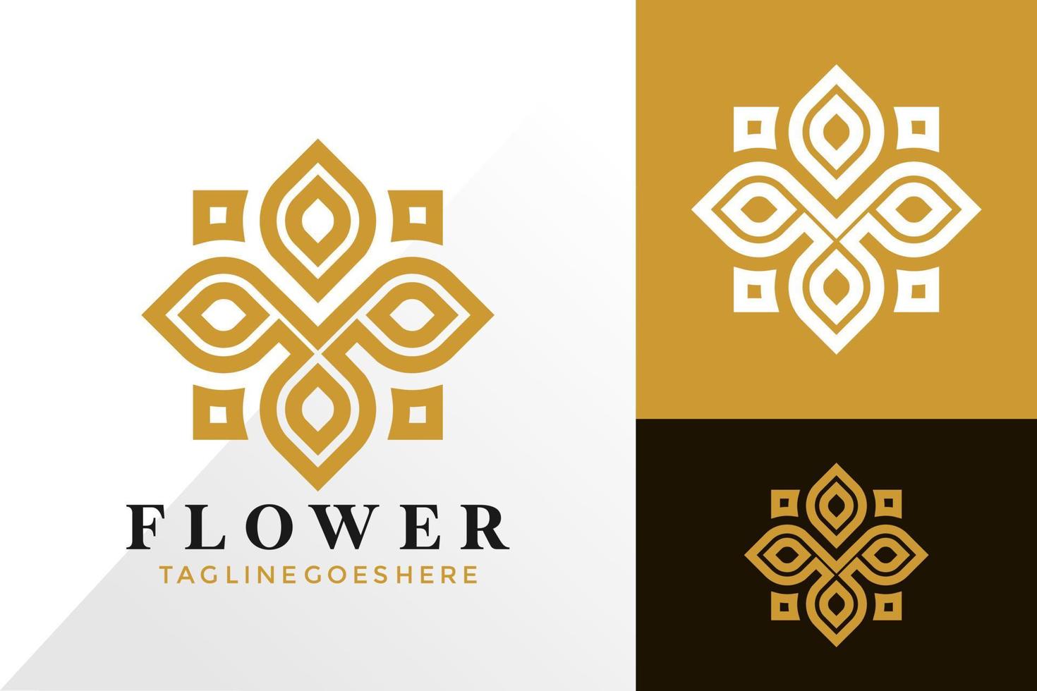 Diseño de logotipo de adorno de flor dorada, concepto de diseños de logotipos abstractos para plantilla vector