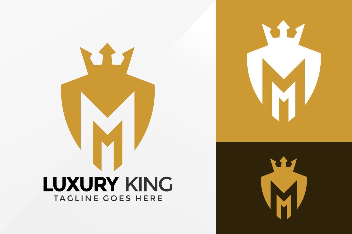 Letra m diseño de logotipo de rey de lujo, diseños de logotipos de identidad de marca plantilla de ilustración vectorial vector
