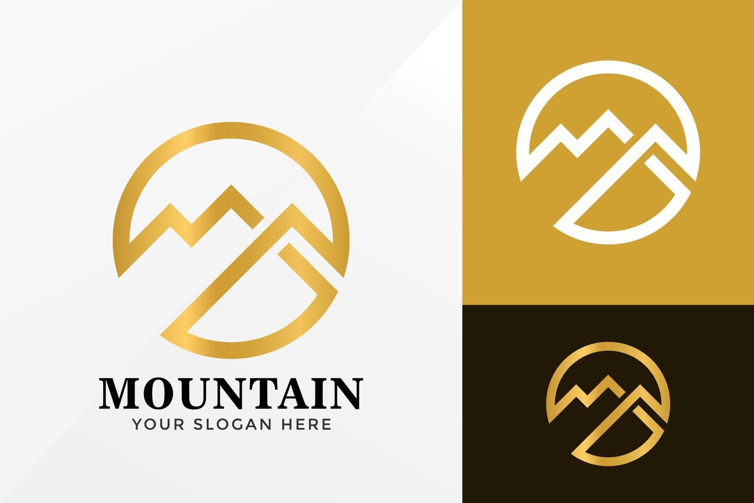 Círculo de diseño de logotipo de montaña dorada, vector de logotipos de identidad de marca, logotipo moderno, plantilla de ilustración de vector de diseños de logotipos
